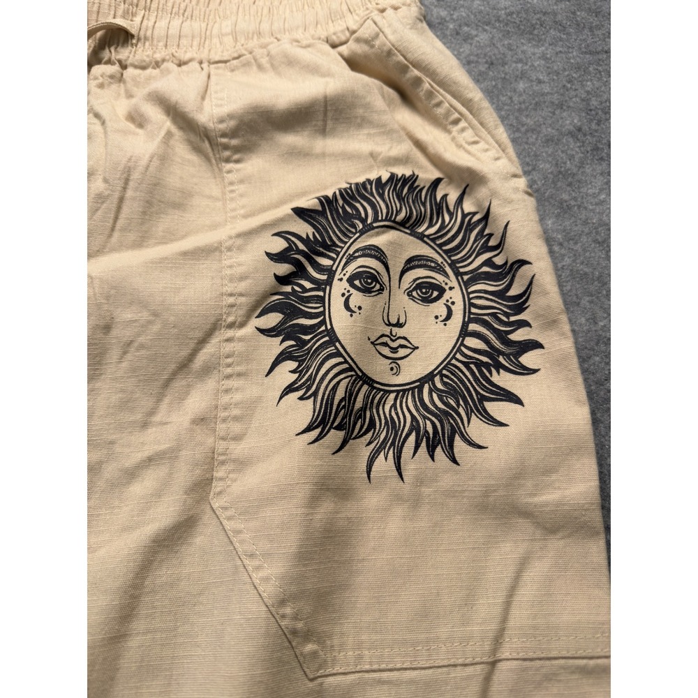 Puimentiua Cotton Linen Pants Men Size Medium Beige Sun Graphic Beach Loose Fit - Picture 12 of 13